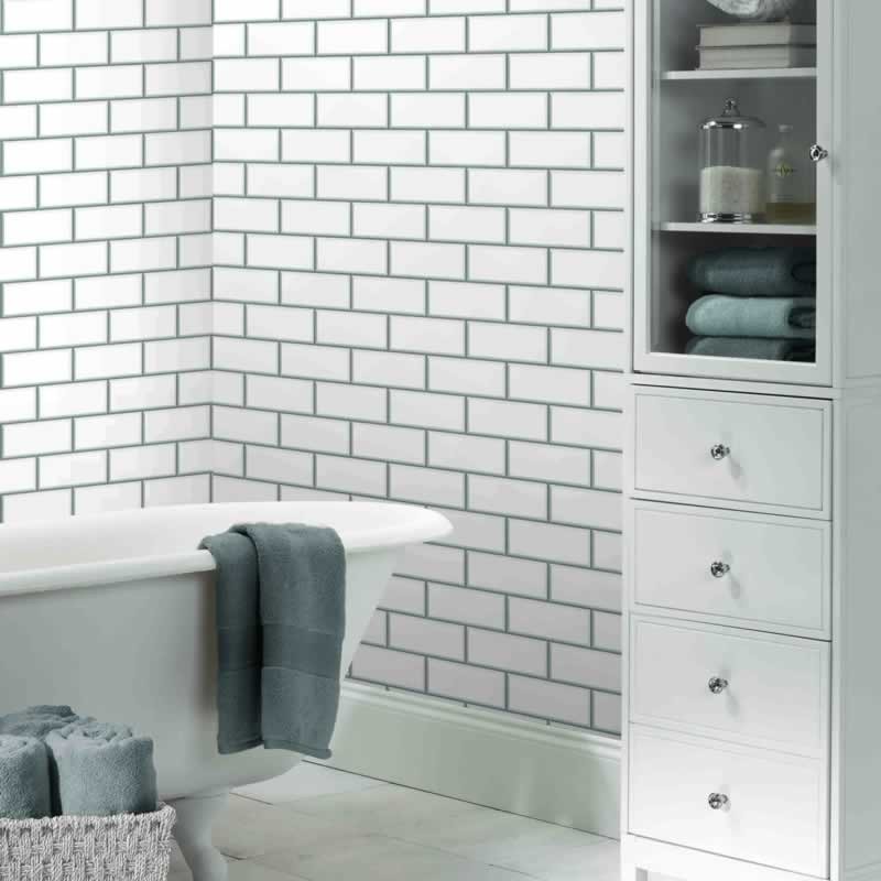 Buy Subway Tile White FDFD40136 Quick Delivery Wallpaper Direct