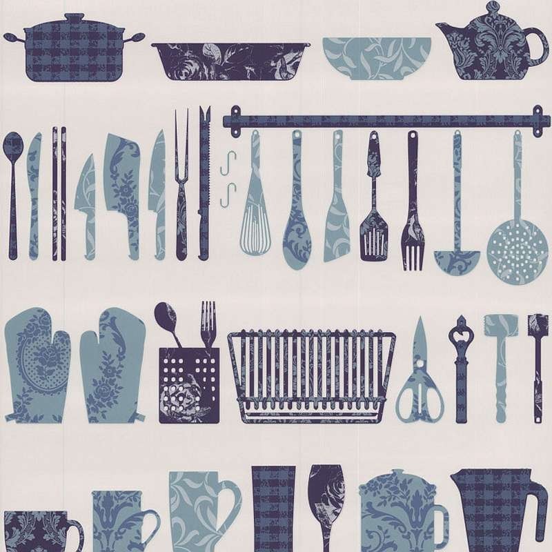 Making Crockery Blue Wallpaper, Blue Wallpaper, Kitchen Wallpaper