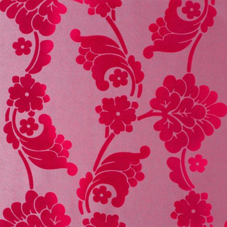 Exclusive Casablanca Velvet Flock Red Cream Damask Wallpaper 11004