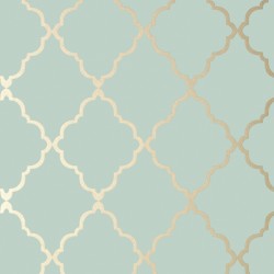 Klein Trellis Metallic Gold on Aqua Blue