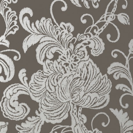 Verey Floral Damask Silver on Charcoal Grey