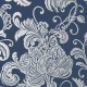 Verey Floral Damask Silver on Navy Blue