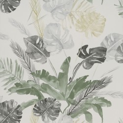 Jungle Watercolour Gold and Silver Grey Floral Wallpaper