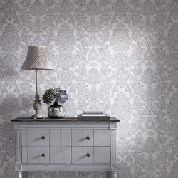 Montague Silver Grey Damask Wallpaper