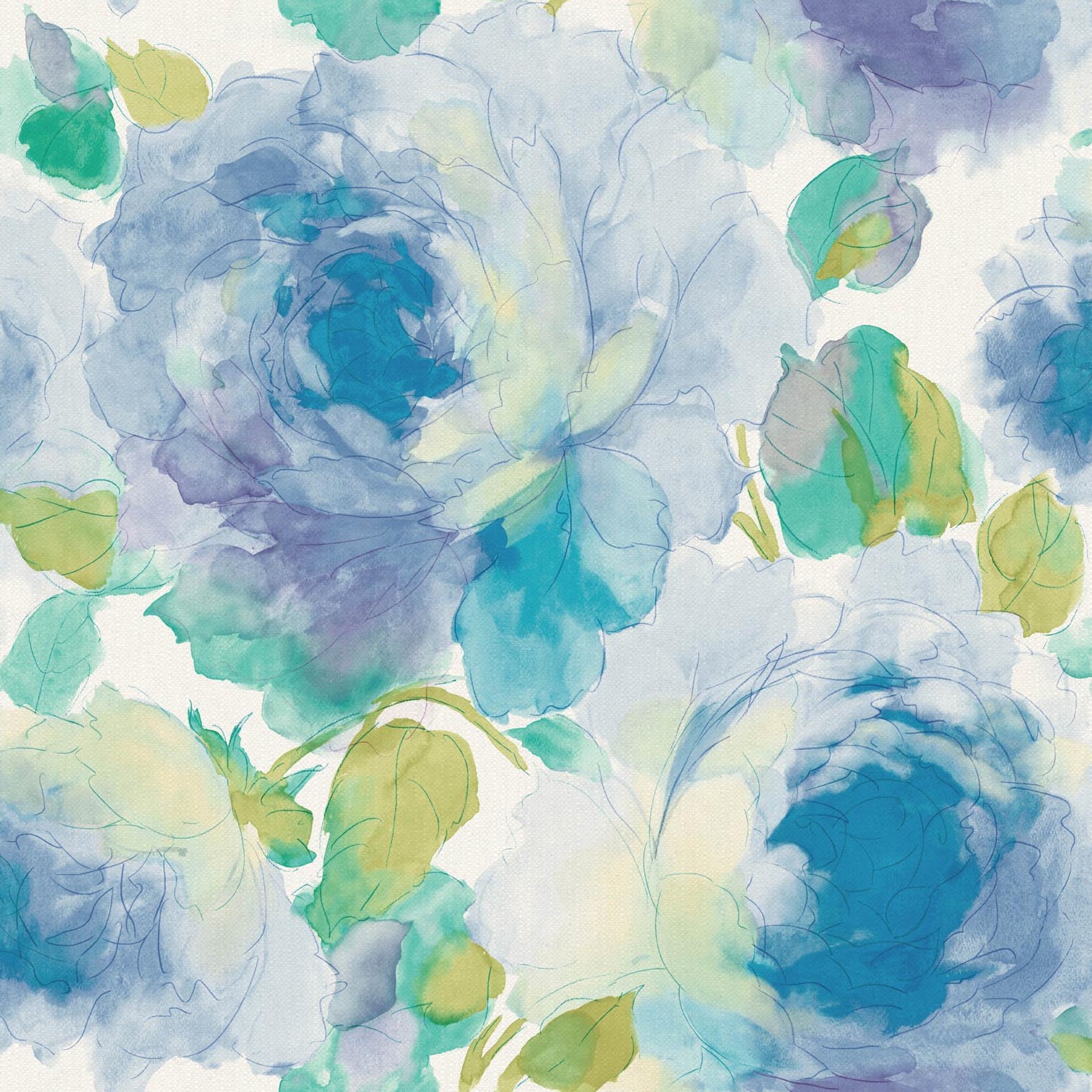 Vilber Bloomy Green and Blue Floral Wallpaper Vilber Bloomy Green and Blue Floral Wallpaper