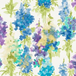 Bloomy Green and Blue Floral Wallpaper