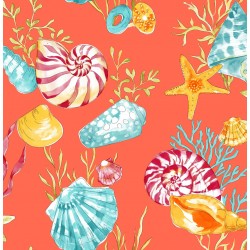 Conchas Orange and Blue Sea Shell Wallpaper