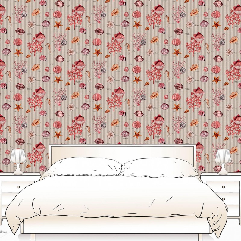 Coral Striped Red Wallpaper Corales 626 W04