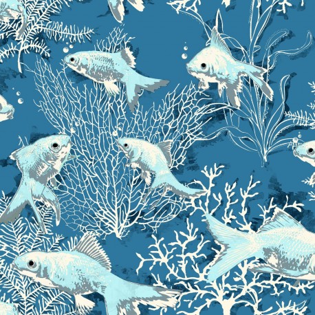 Coral Sea Life Turquoise & Green Wallpaper