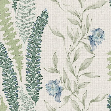 Ornamental Lima Green & Blue Damask