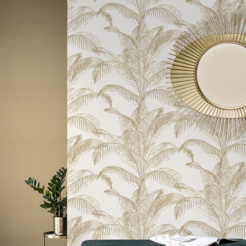 Palm Leaves White Gold Wallpaper
