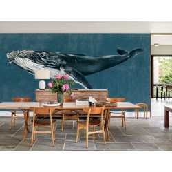 Acqua Blue Whale Vintage Wall Mural