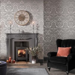 Gothic Damask Grey Silver Wallpaper