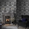 Gothic Damask Flock Black & Silver Wallpaper