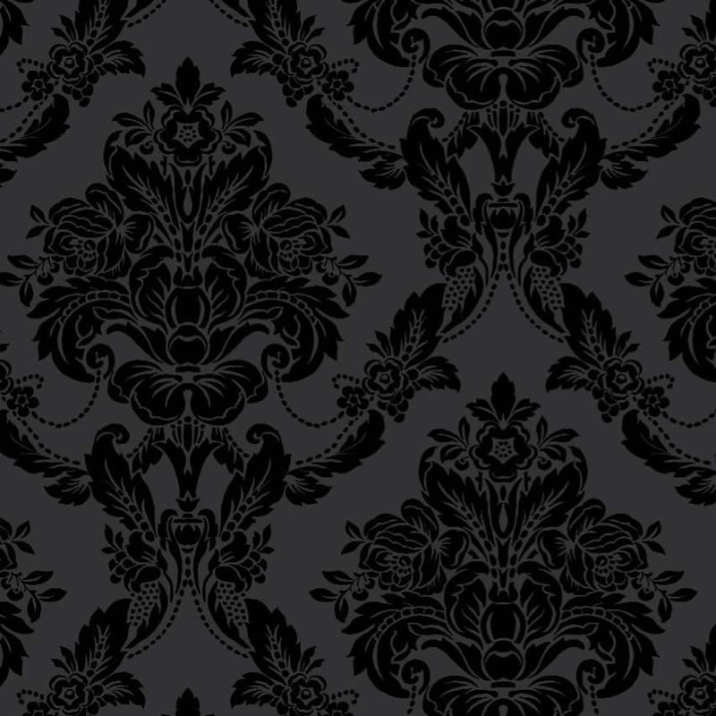 Palais Black Velvet Flock Damask-980609