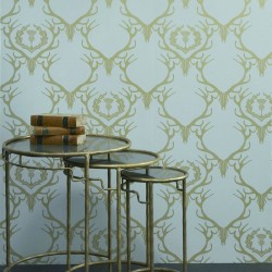 Deer Damask Duck Egg Blue Wallpaper