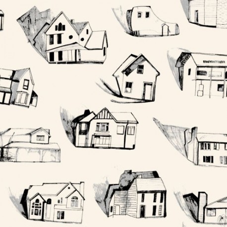 Houses Black, Grey & Cream Wallpaper