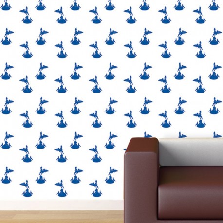 Eros Blue on White Wallpaper
