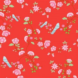 Bird Branches Red Wallpaper