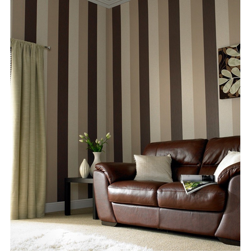 Brown and Cream Stripe Wallpaper, Java Wallpaper Direct