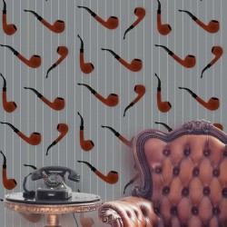 Pipe Red on Light Grey Funky Wallpaper