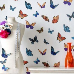 Flutterby Butterfly White Wallpaper