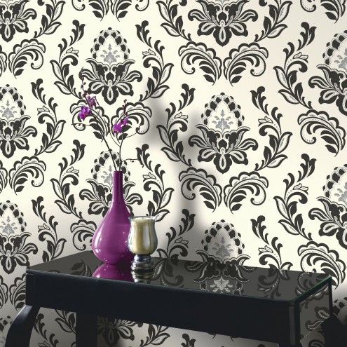Bijoux Black Cream Wallpaper, Arthouse Twilight Bijoux Wallpaper