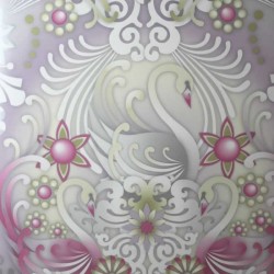 Swans Plata Silver and Pink Wallpaper