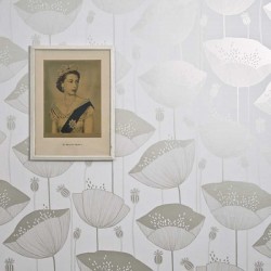 Poppy Jubilee Silver Floral Wallpaper