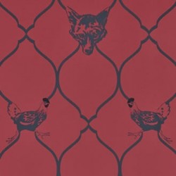 Fox & Hen Red Wallpaper