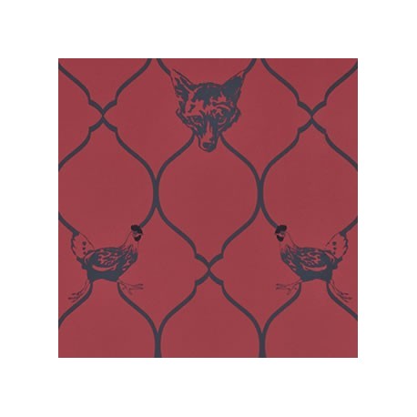 Fox & Hen Red Wallpaper