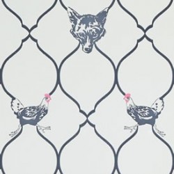 Fox & Hen Grey Wallpaper